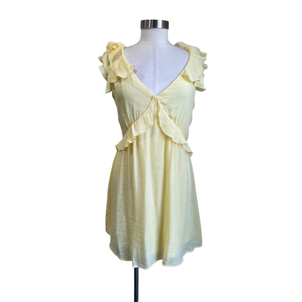 Francesca's Mi Ami Yellow Ruffle Dress Cottagecore Romantic Summer‎ Size L